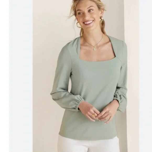 Soft Surroundings Maureen Square Neck Sprout Green Blouse - Picture 1 of 6